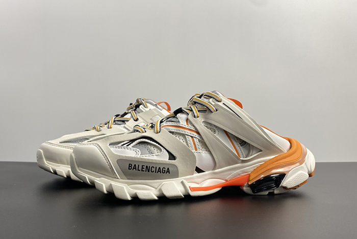 Ba*len*cia*ga track mule in white and orange mesh and nylon 653814w3cp59059