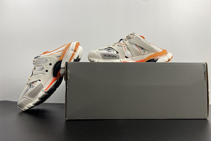 Ba*len*cia*ga track mule in white and orange mesh and nylon 653814w3cp59059