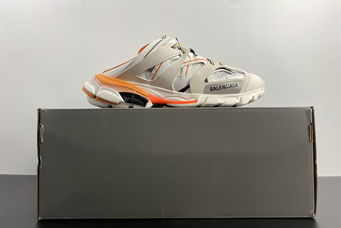 Ba*len*cia*ga track mule in white and orange mesh and nylon 653814w3cp59059