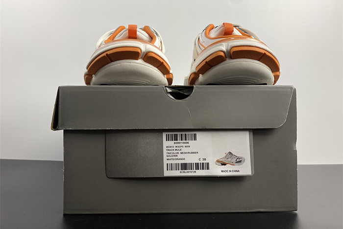 Ba*len*cia*ga track mule in white and orange mesh and nylon 653814w3cp59059