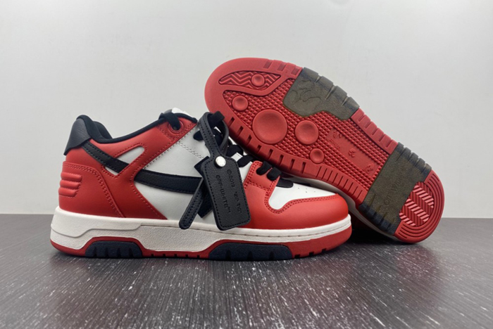 OFF-WHITE Out Of Office OOO Low Tops Black White Red OMIA189S22LEA0012510